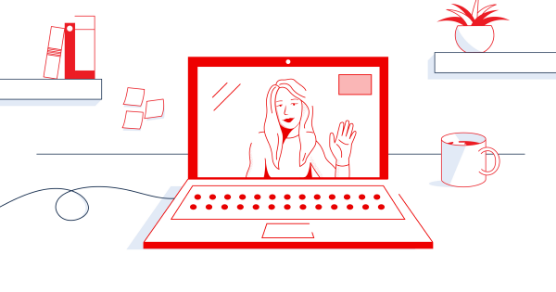 Illustration of a friendly person on a laptop screen